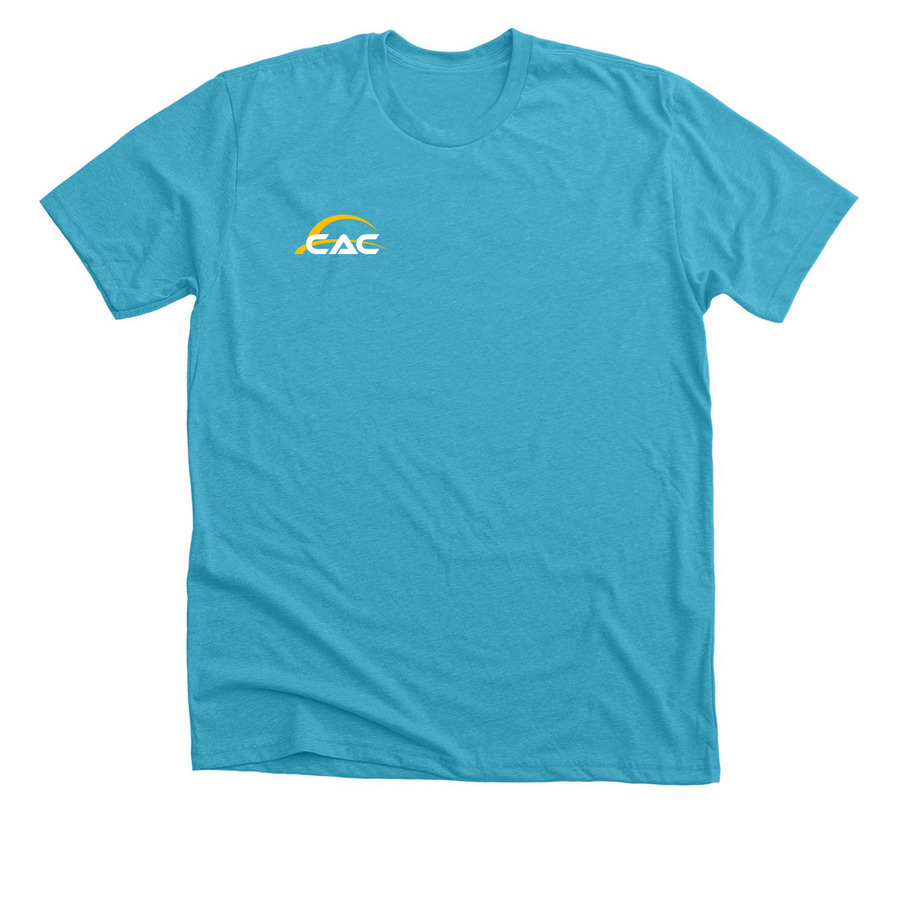 CAC Shirts/Hoodies with Front & Back Logo, a Heather Aqua Premium Unisex Tee