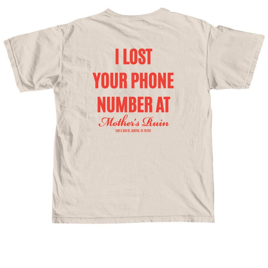 AUSTIN LOST PHONE NUMBER, a Ivory Comfort Colors Unisex Tee (back-view)