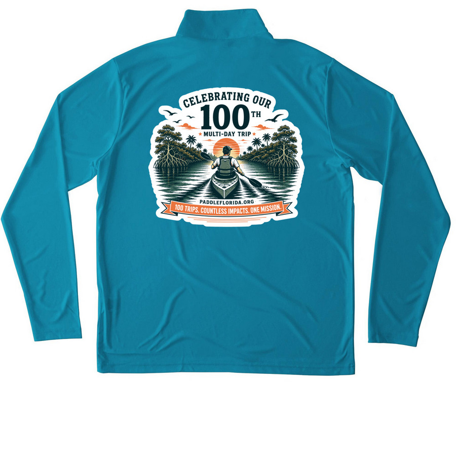 100 Trips ? Male Paddler, a Atomic Blue Unisex Performance Quarter Zip Pullover (back-view)