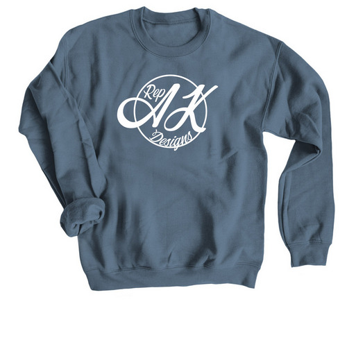 Rep AK designs logo Tshirt and Hoodie, a Indigo Crewneck Sweatshirt