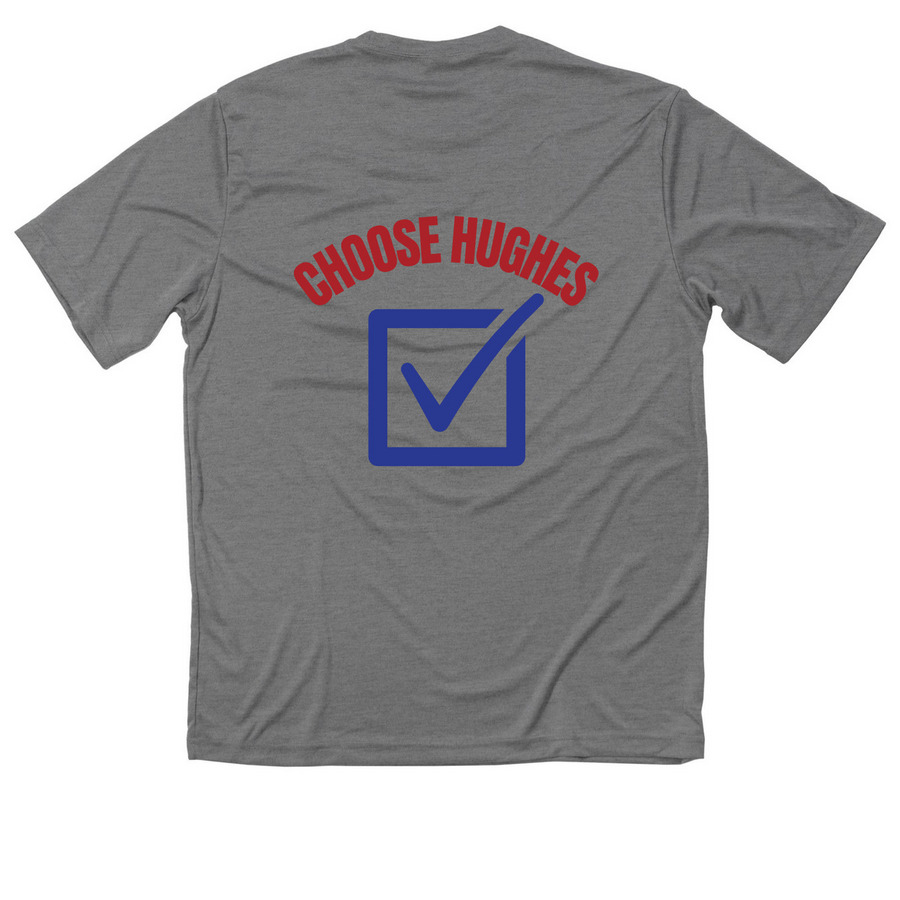 CHOOSE HUGHES Pocket Logo Tops, a Grey Concrete Heather Classic Performance Tee (back-view)