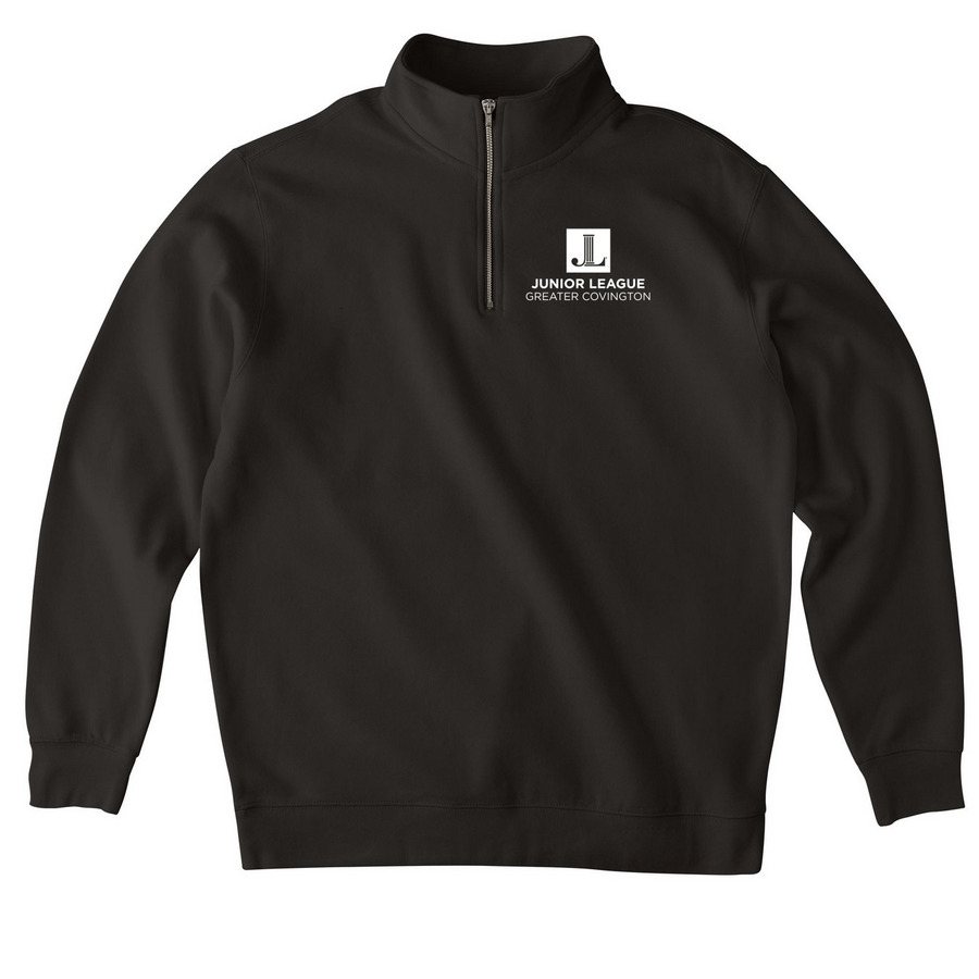 JLGC Corner White Logo Quarter Zip, a Black Midweight Quarter Zip Pullover