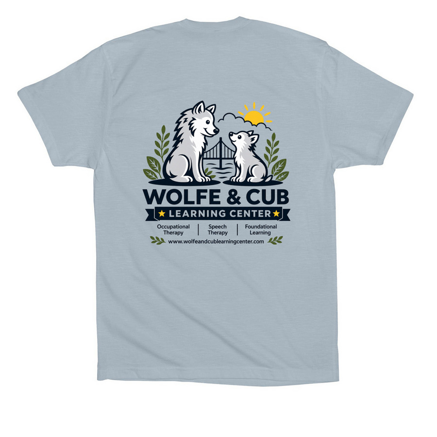 Support Wolfe & Cub Learning Center, a Light Blue Premium Cotton Tee (back-view)