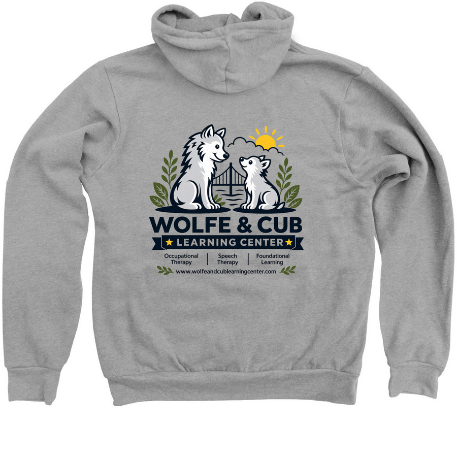 Support Wolfe & Cub Learning Center, a Athletic Heather Zip Up Hoodie (back-view)