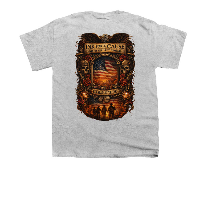 No Sister Left Behind: Ink for a Cause T-shirt, a Sport Grey Youth Unisex Tee (back-view)