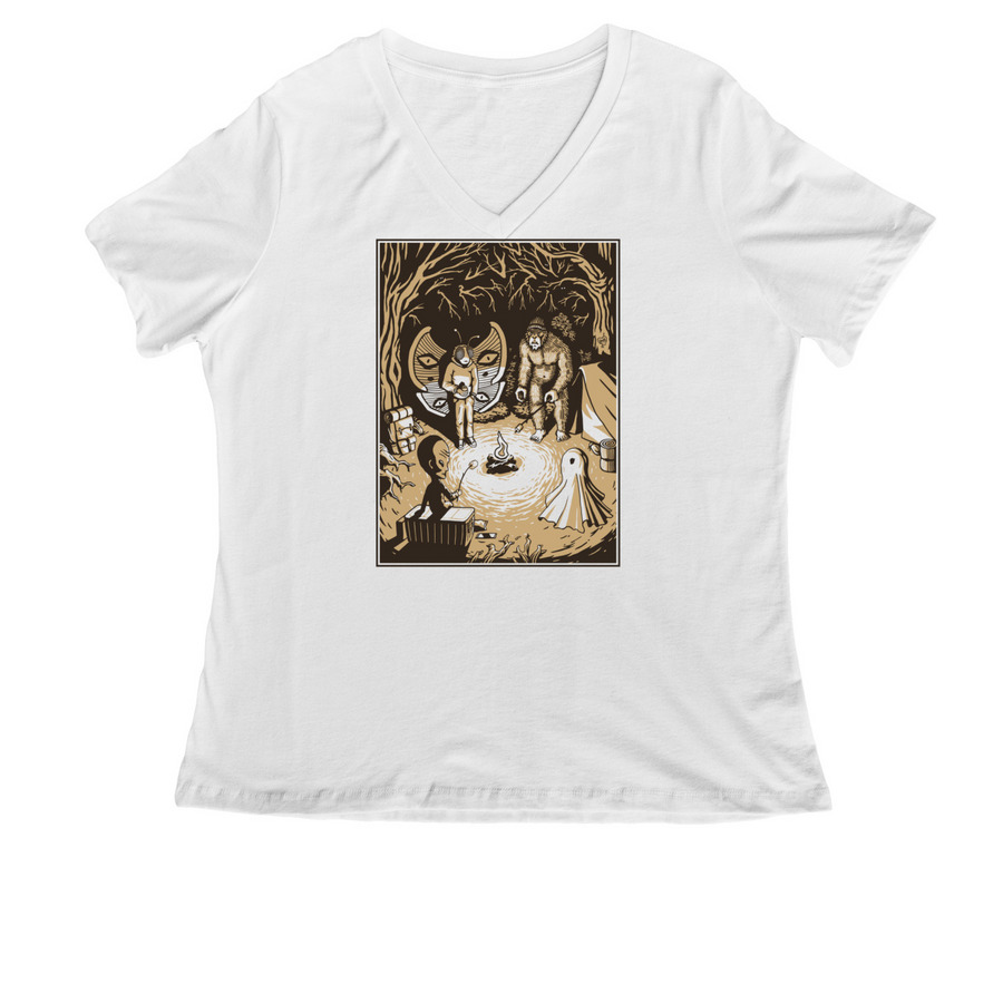 Camping Cryptids - Brown, a White Women's Relaxed V-Neck Tee