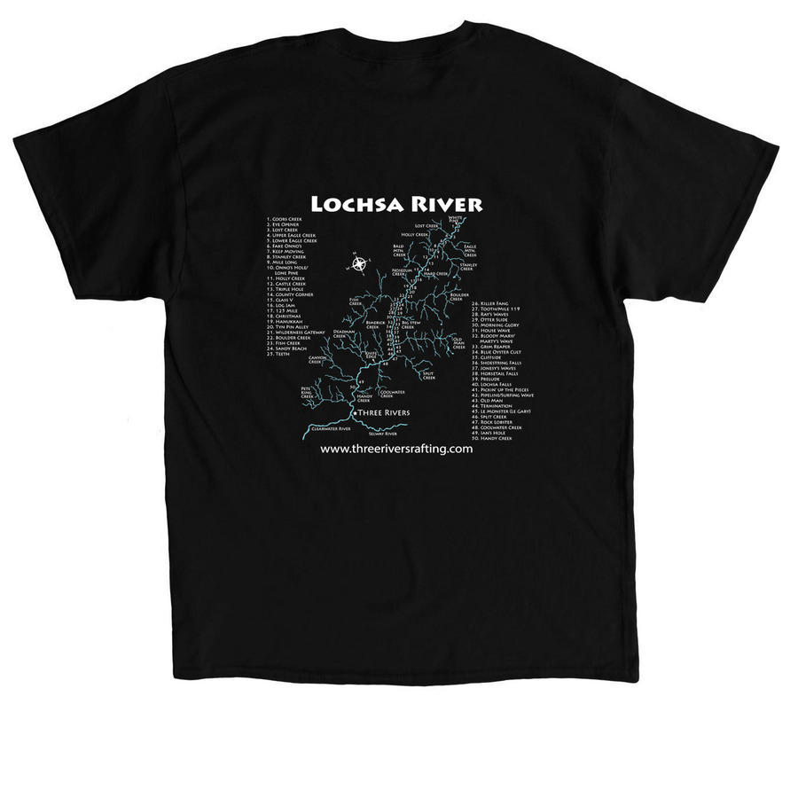 Lochsa Map, a Black Classic Unisex Tee (back-view)