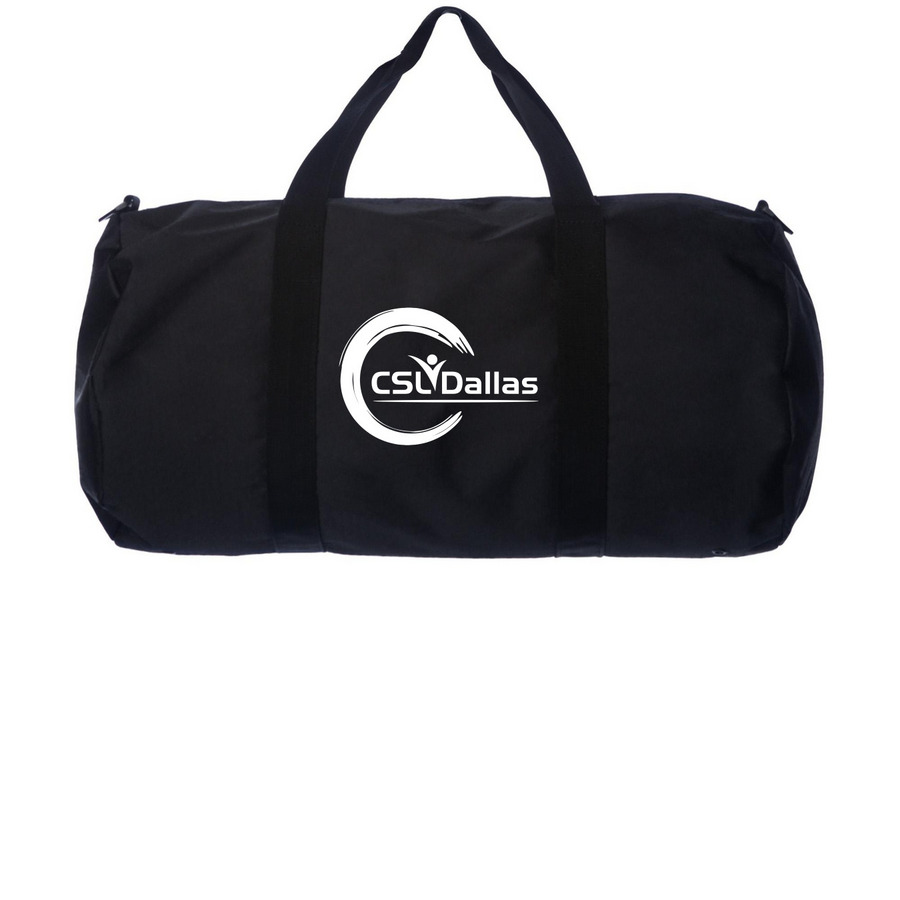 CSLDallas Logo & Motto (Day Tripper Duffel), a Black Day Tripper Duffel Bag (back-view)