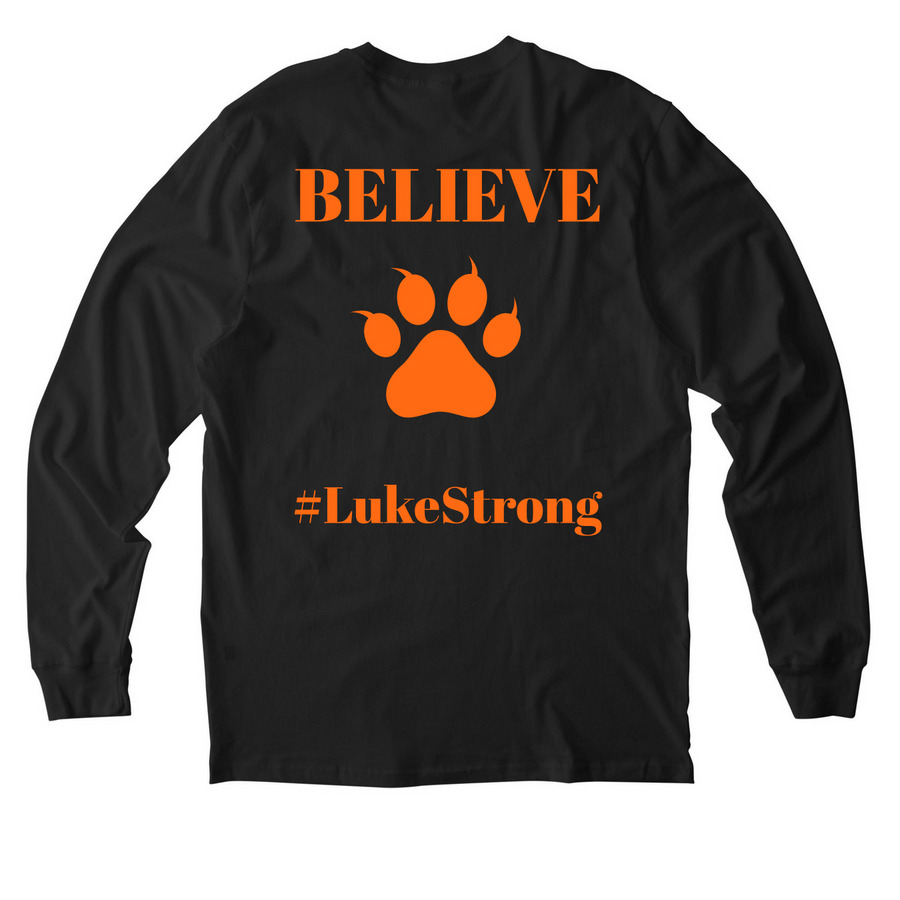 Luke?s Army: Stand Strong, Fight Together, a Deep Black Allmade Organic Cotton Long Sleeve Tee (back-view)