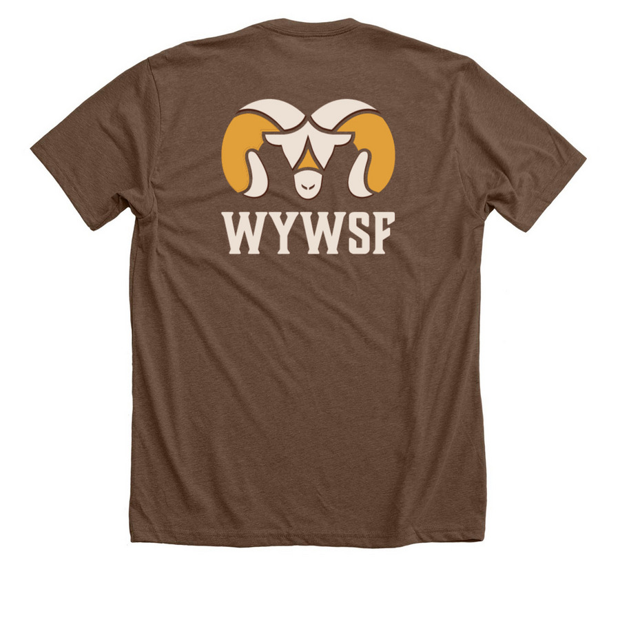 WY WSF Unisex T-Shirts Light Logo, a Heather Brown Premium Unisex Tee (back-view)