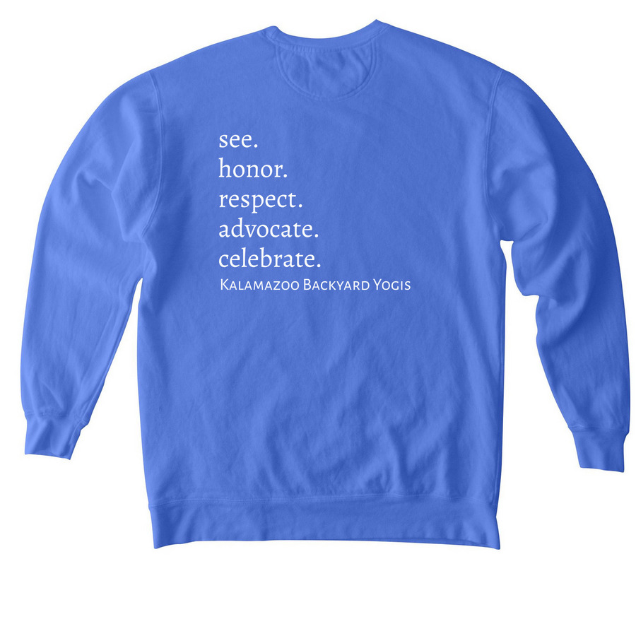 Support a Dedicated Kalamazoo Member in Need, a Flo Blue Comfort Colors Crewneck Sweatshirt (back-view)