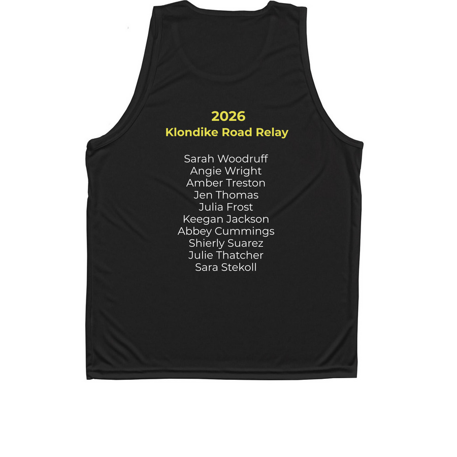 2026 Swim Moms Klondike, a Black Unisex Performance Tank (back-view)