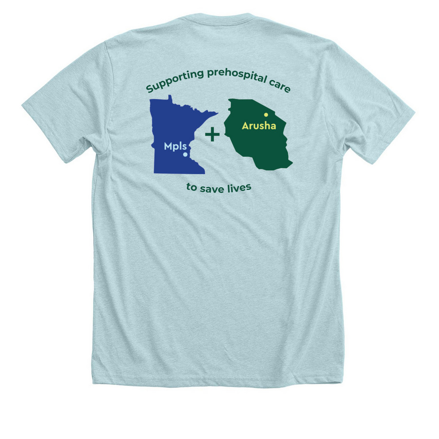 TZEMS MN+TZ Tee - Light, a Heather Ice Blue Premium Unisex Tee (back-view)