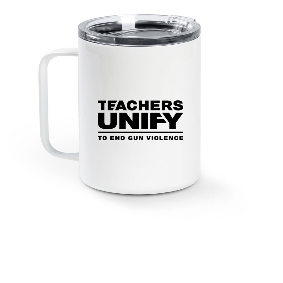 Project Lockdown, a White Stainless Steel Travel Mug (back-view)