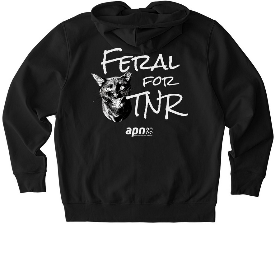 Feral for TNR, a Black Stanley/Stella Unisex Cultivator 2.0 Zip Up Pullover Hoodie (back-view)