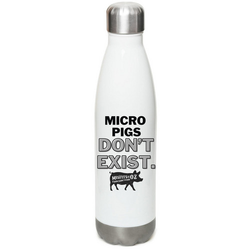 Micro Pigs Don't Exist Water Bottle, a White Stainless Steel Water Bottle