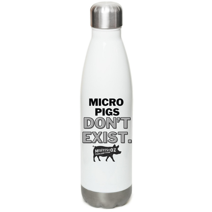 Micro Pigs Don't Exist Water Bottle, a White Stainless Steel Water Bottle