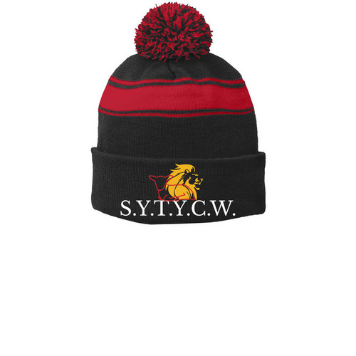 SO YOU THINK YOU CAN WORSHIP?! CONFERENCE&nbsp;, a Black/ True Red Printed Stripe Pom-Pom Beanie