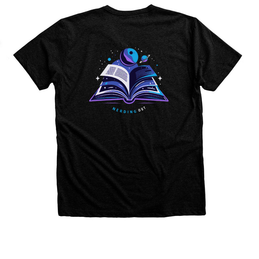 Watermark Nerding Out Book Club T-Shirt, a Black Heather Premium Unisex Tee (back-view)