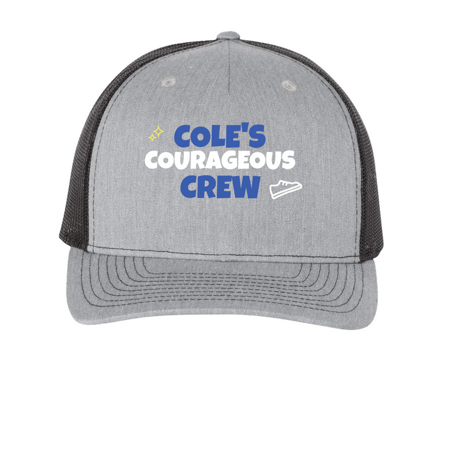 Cole's Courageous Crew, a Heather Grey/ Black Printed Five-Panel Trucker Cap