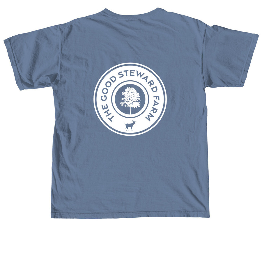Good Steward Farm - Goat Logo, a Blue Jean Comfort Colors Unisex Tee (back-view)