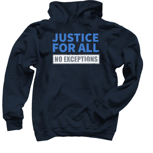 Justice For All, a Navy Pullover Hoodie