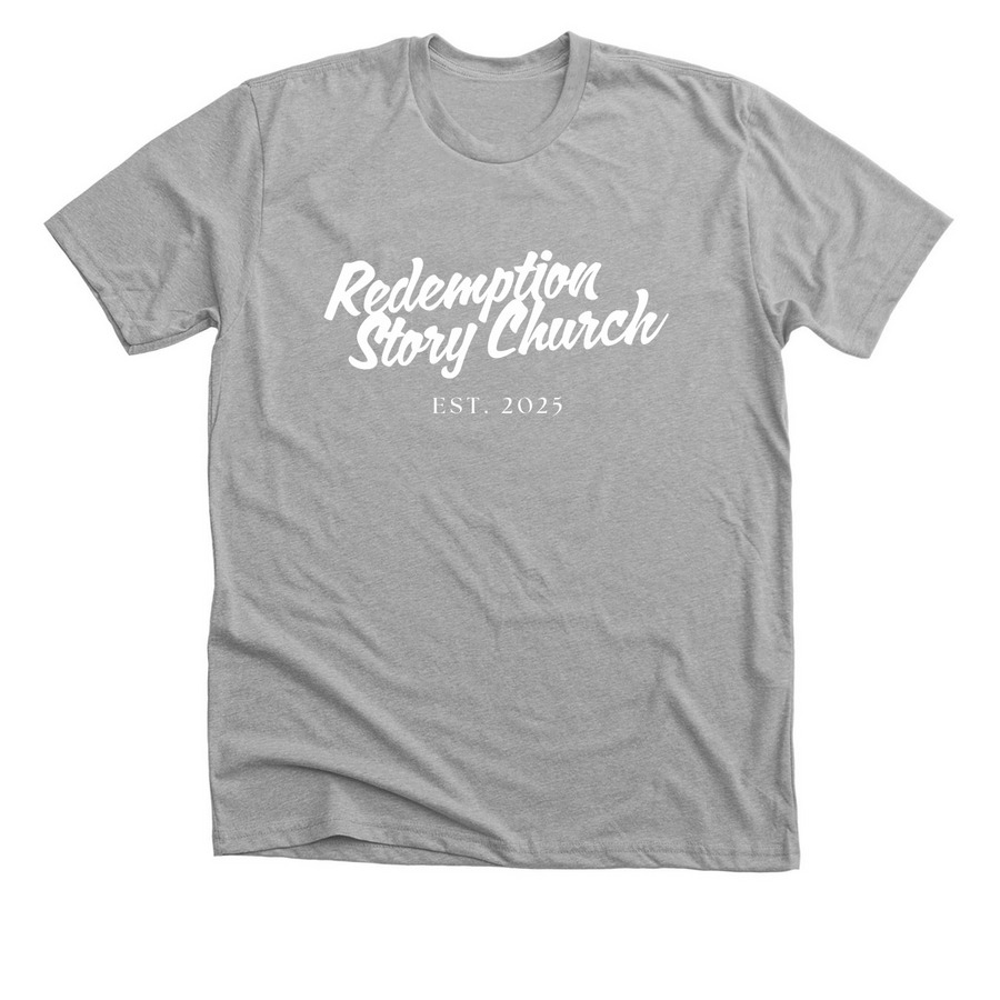 Redemption Story Church, a Athletic Heather Premium Unisex Tee