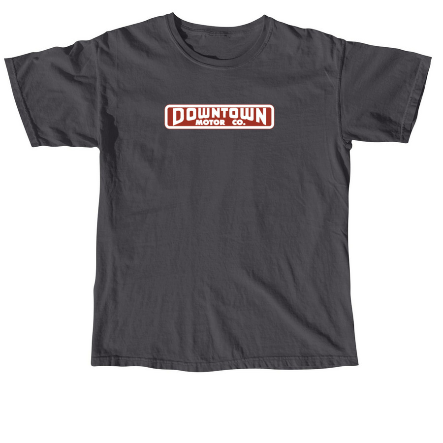 Classic DOWNTOWN MOTOR CO logo, a Graphite Comfort Colors Unisex Tee