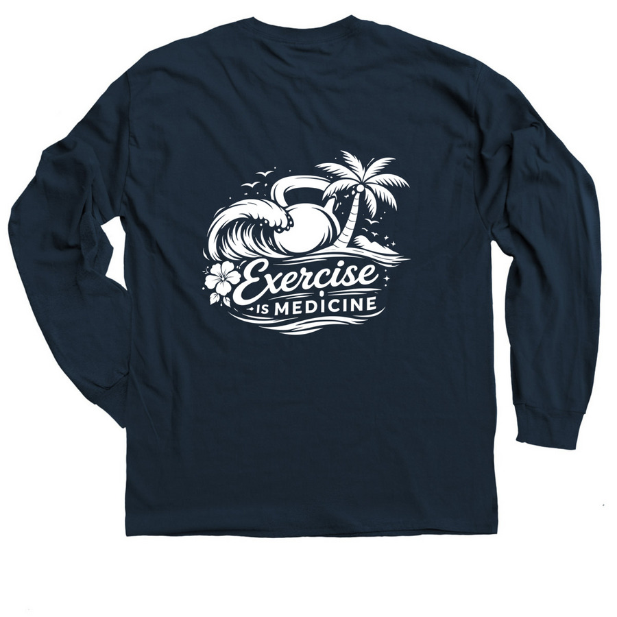 Exercise is Medicine - Greens & Blues, a Navy Classic Long Sleeve Tee (back-view)