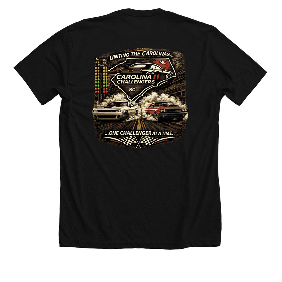 Drag Racing, a Solid Black Blend Premium Unisex Tee (back-view)
