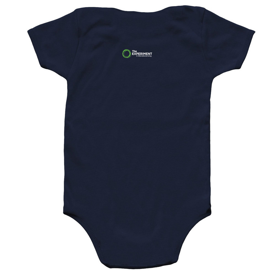 The Experiment Onesie, a Navy Infant Onesie (back-view)