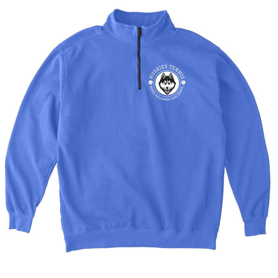 Huskies Tennis Circle Zip, a Flo Blue Comfort Colors Quarter Zip Pullover