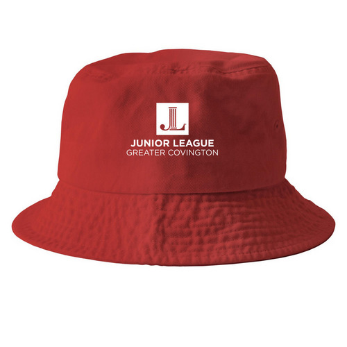 Bucket Hat-White Logo, a Red Printed Bucket Hat