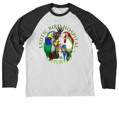 HELP EXOTIC BIRD HOSPITAL HELP FOUND BIRDS!, a Space Black/ Bright White Allmade Eco Triblend Colorblock Raglan Long Sleeve Tee