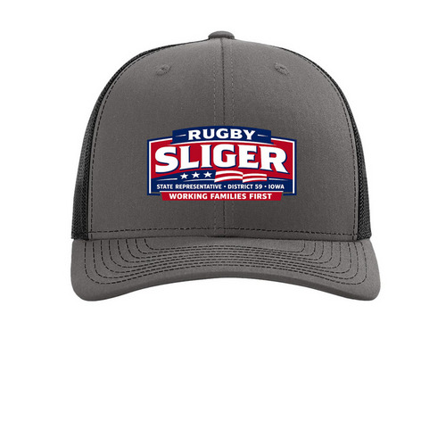 Sliger for Iowa, a Charcoal/ Black Printed Snapback Trucker Cap