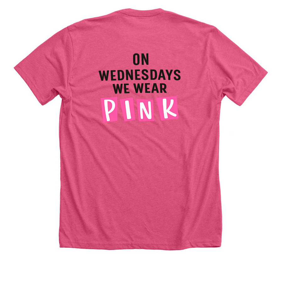 WEDNESDAYS WE WEAR PINK, a Heather Charity Pink Premium Unisex Tee (back-view)