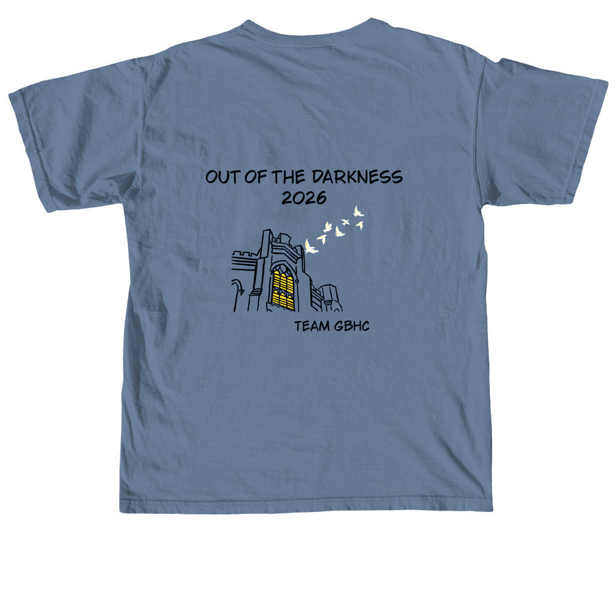 Team GBHC - Out of the Darkness Walk, a Blue Jean Comfort Colors Unisex Tee (back-view)