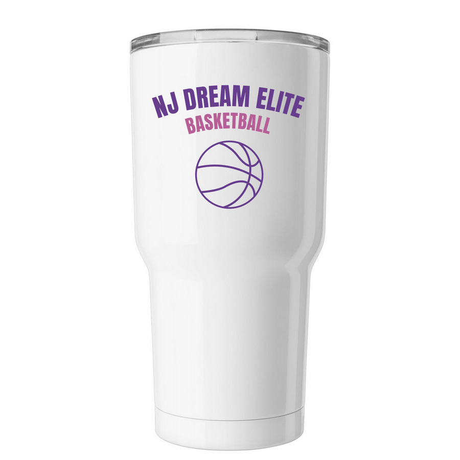 Girls Logo Black/Purple Tumbler, a White Insulated Tumbler (back-view)