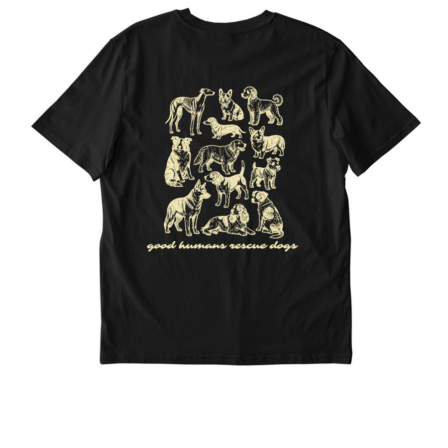 good humans rescue dogs&nbsp;, a Black Stanley/Stella Unisex Creator 2.0 Tee (back-view)