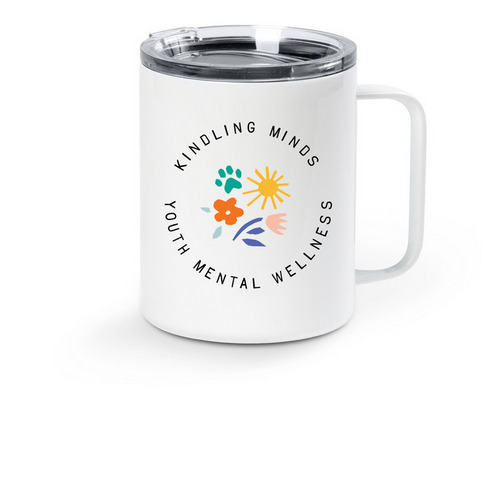 Kindling Minds Travel Mug, a White Stainless Steel Travel Mug