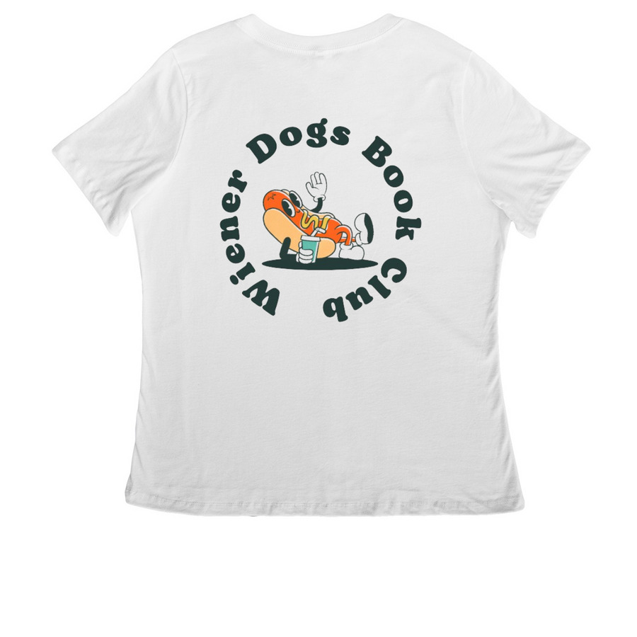 Shirts & Tanks - Retro Weenie, a White Women's Relaxed V-Neck Tee (back-view)