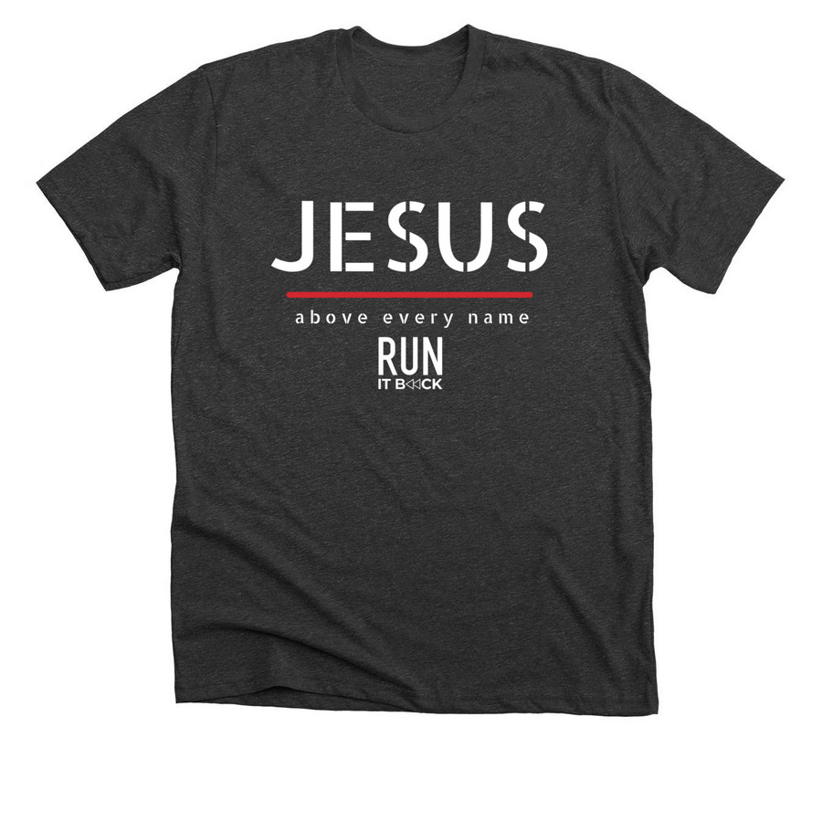 POWER IN HIS NAME, a Dark Grey Heather Premium Unisex Tee