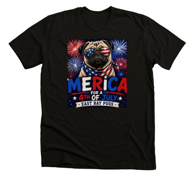 East Bay Pug 4th of July Tee, a Black Heather Premium Unisex Tee