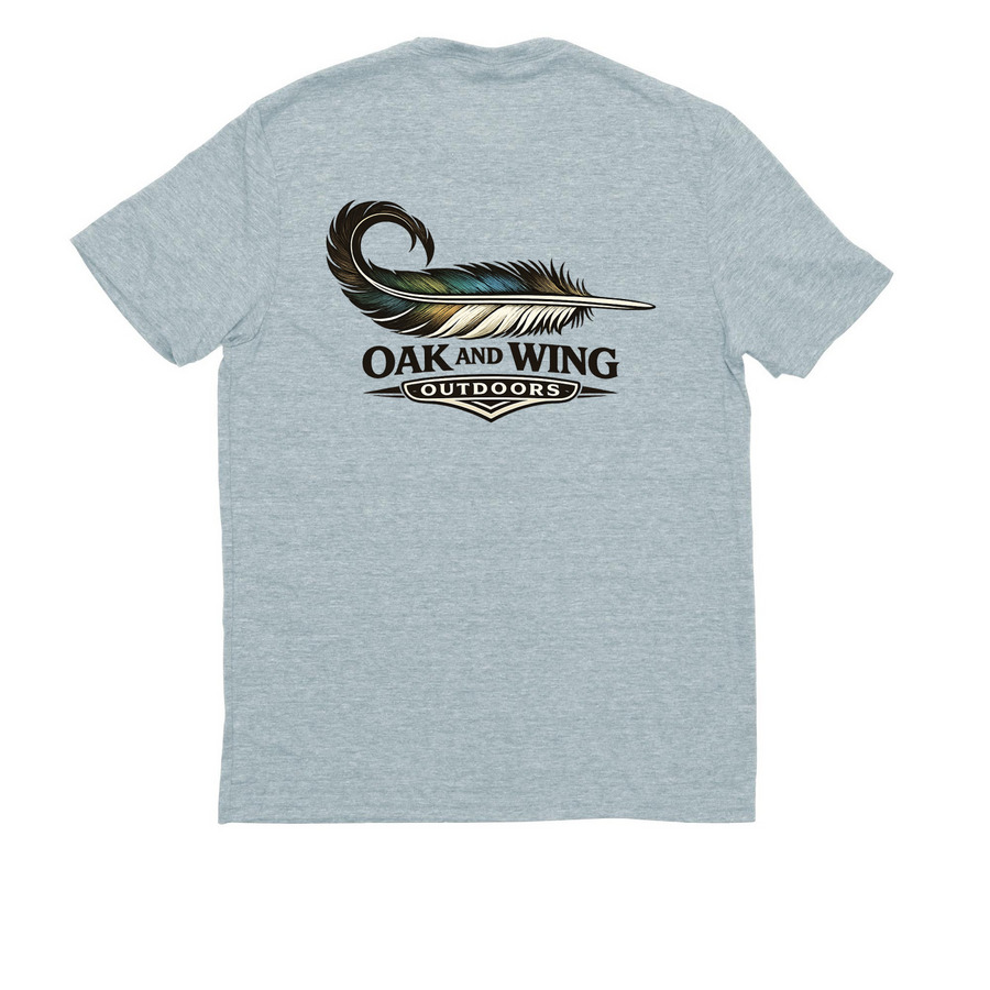 Oak & Wing Mallard Tail Feather, a I Like You Blue Allmade Eco Triblend Unisex Tee (back-view)