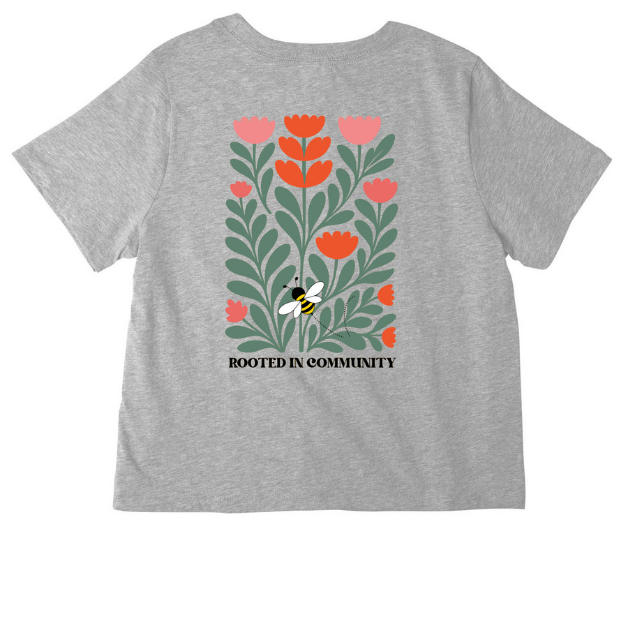 Rooted in Community MSCG Limited Release, a Athletic Heather Women's Heavyweight Tee (back-view)