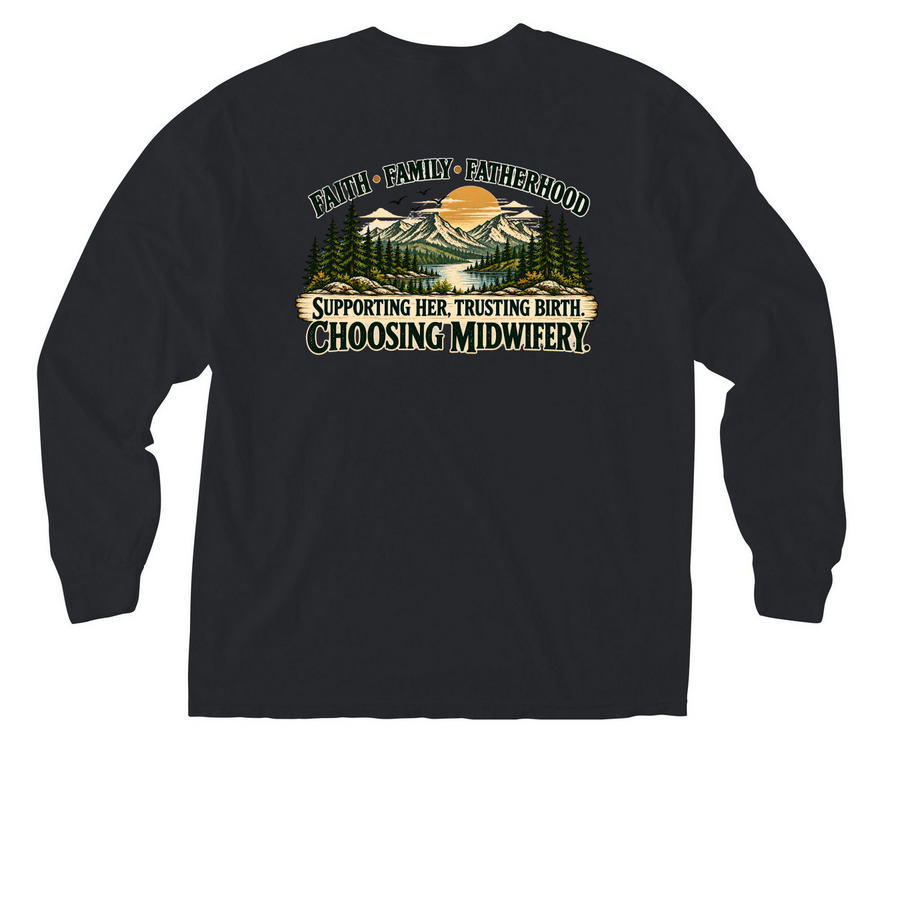 Fatherhood Shirt, a Black Comfort Colors Long Sleeve Pocket Tee (back-view)