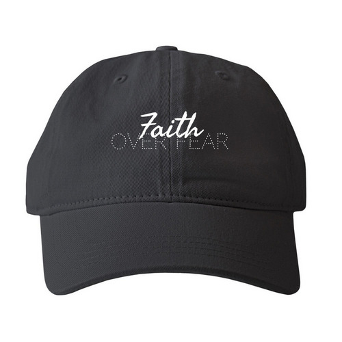 Faith Over Fear, a Black Printed Pigment Dye Baseball Cap