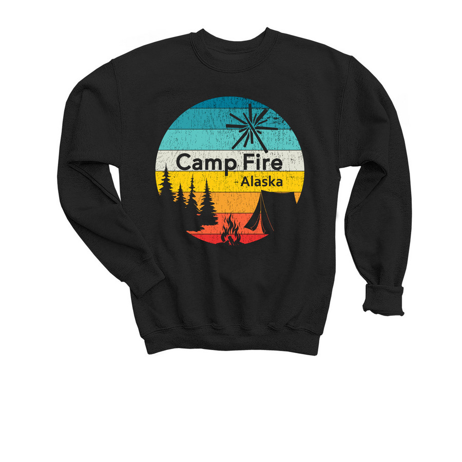 Camp Fire Alaska- Retro Sunset (Youth), a Black Youth Crewneck Sweatshirt