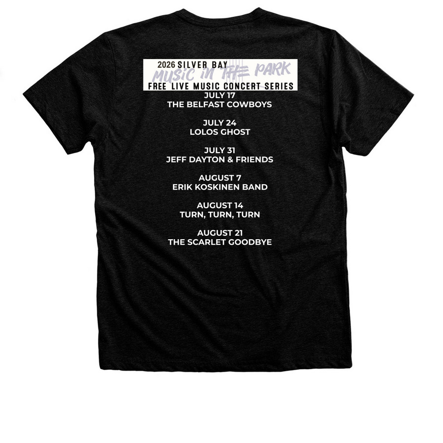 2026 Music in the Park Concert Series T, a Black Heather Premium Unisex Tee (back-view)