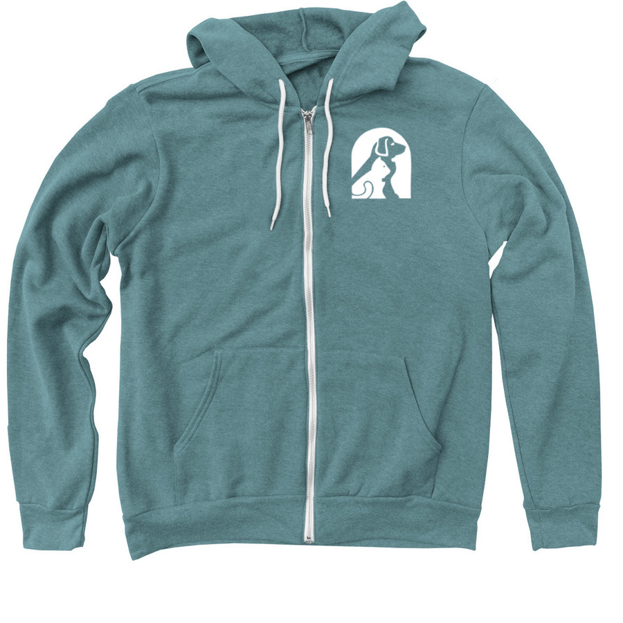 Humane Society Logo Zipper Hoodie, a Heather Deep Teal Zip Up Hoodie